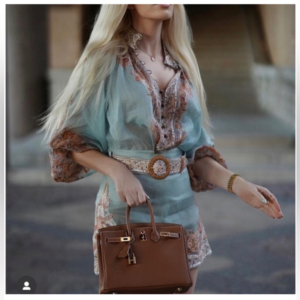 Final Zimmermann Devi Billow Ramie Blouse In Mint Paisley AU 0 US 4